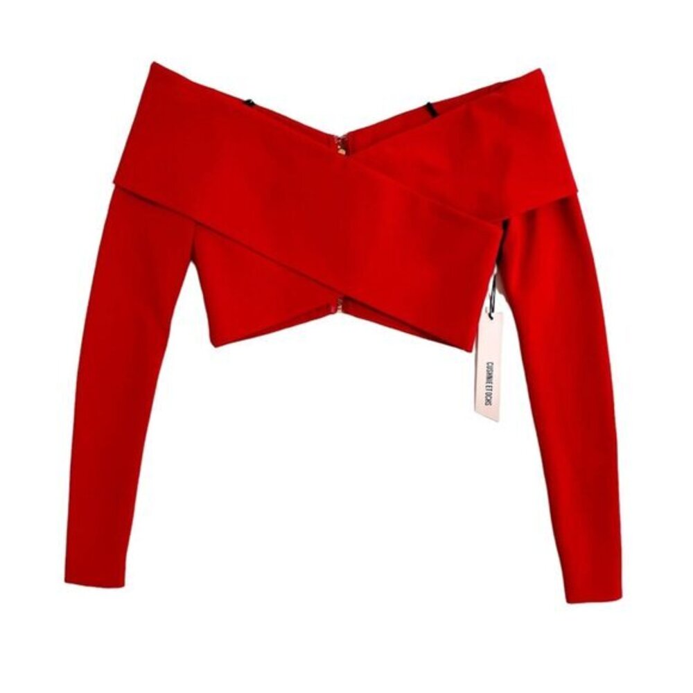 Cushnie Et Ochs Issa Red Crop Top Off The Shoulder V Neck Sz 0 NWT